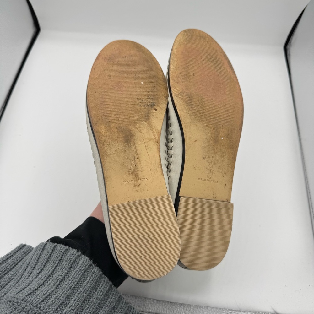 Anthropologie Anthro Pilcro Huarache Woven Leather Loafers White Black Size 10 - Picture 4 of 6